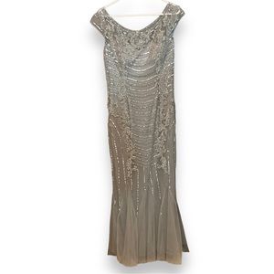 Jade Couture Sz 10 Formal Gown Dress K188054 Sequins Beads Grey Platinum Repair